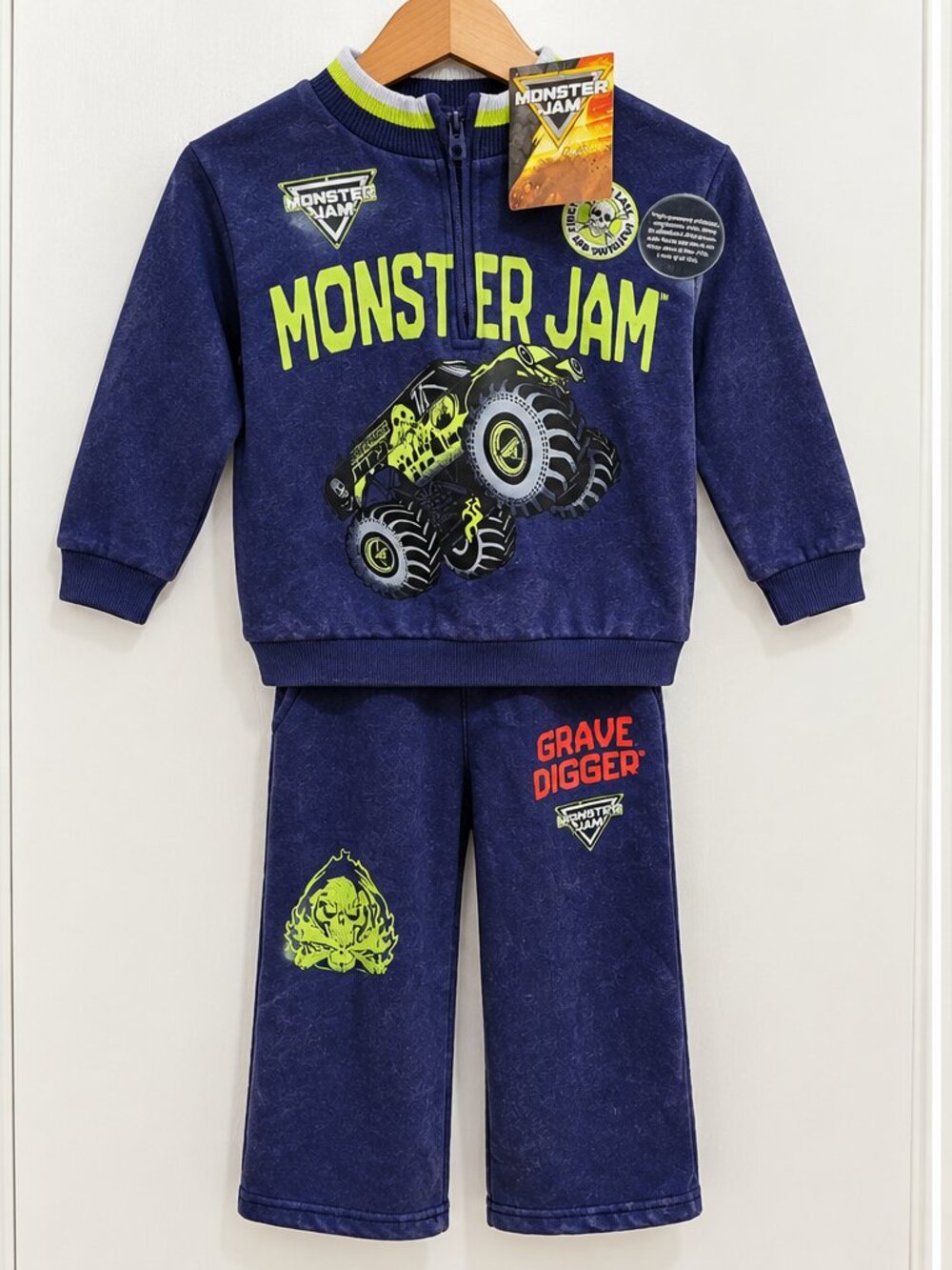 Monster Jam Toddler Boys Quarter Zip Pullover and Pants Set, 2-Piece,